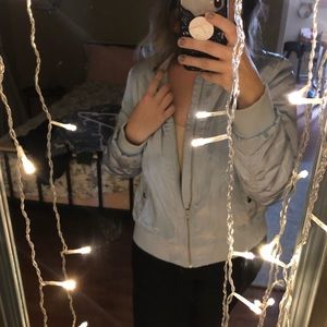 Baby Blue Silk Bomber Jacket